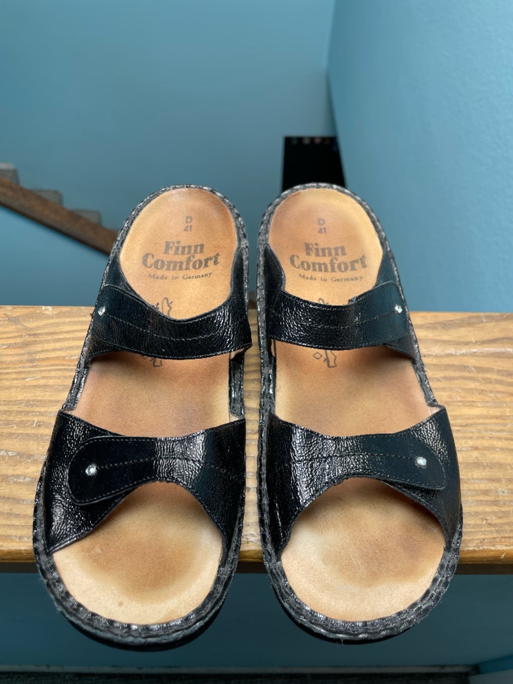 Finn Comfort Catalina Sandals Women's EU 41 10 10.5 Black Patent Leather Shoes